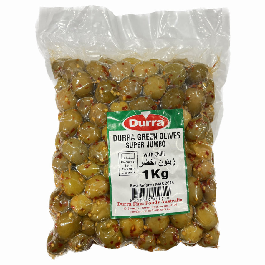 Copy of Durra Green Olives Super Jumbo with Chilli 1kg